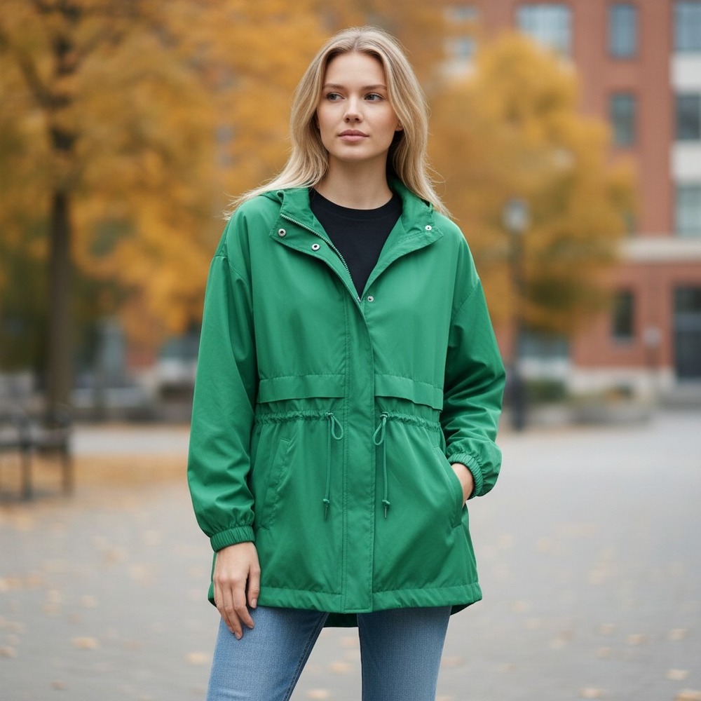 Lou & Grey Anorak Jacket Women's XL Kelly Green Long Sleeve Full Zip Windbreaker